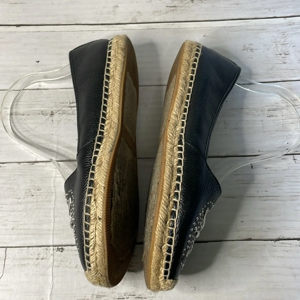 Brighton Black Leather Silver Studded Jett Espadrilles